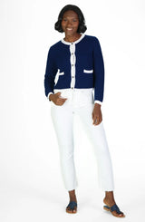 Navy and White Lady Cardigan