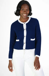 Navy and White Lady Cardigan