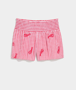 Nori Lobster Smocked Shorts - Gingham Red/White