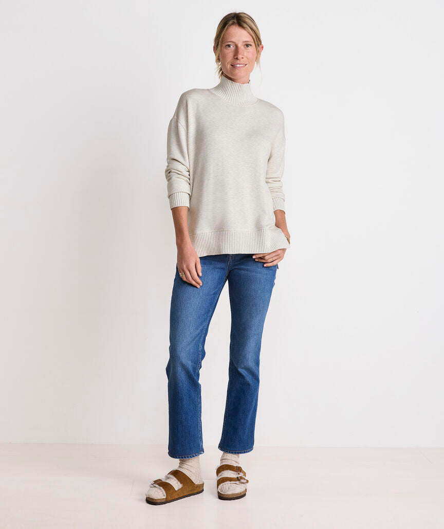 Dreamcloth® Ribbed Trim Funnel-Neck Pullover - Marshmallow Heather