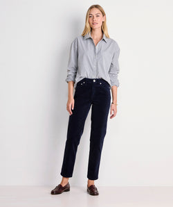 Mid Rise Ankle Corduroy Pants - Nautical Navy
