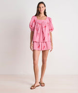 Serena Lobster Square Neck Top - Gingham Red/White