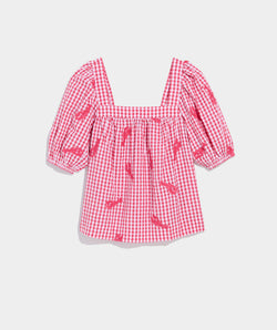 Serena Lobster Square Neck Top - Gingham Red/White