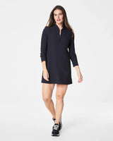 SPANXshape™ Get Moving Contour Rib Long Sleeve Zip Front Dress - Very Black