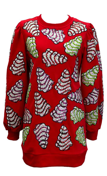 Red Little Debbie Trees Sweatshirt Dress