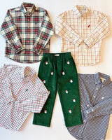 Critter Sheffield Pants (Corduroy) - Grier Green with Nantucket Navy Stork & Santa Embroidery