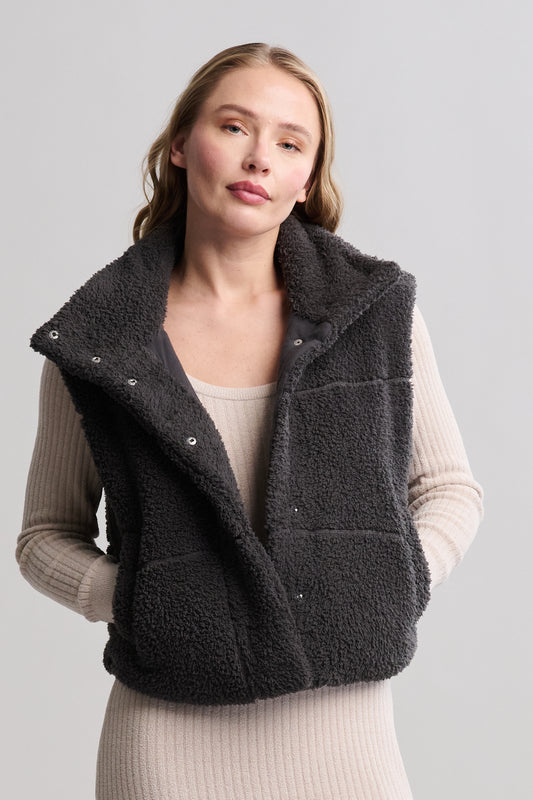 Brushed CozyChic Puffer Vest - Carbon