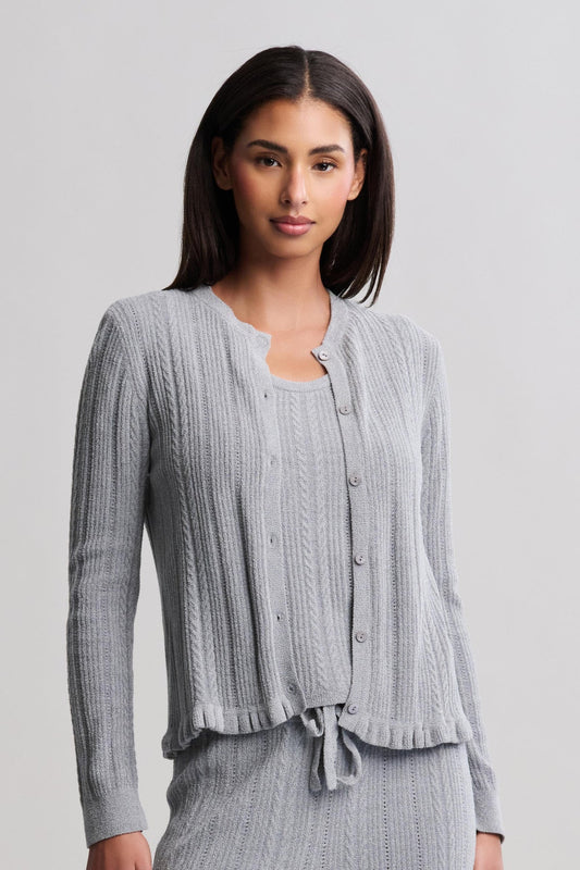 CozyChic Ultra Lite® Cable Knit Cardigan with Ruffle - Moonbeam