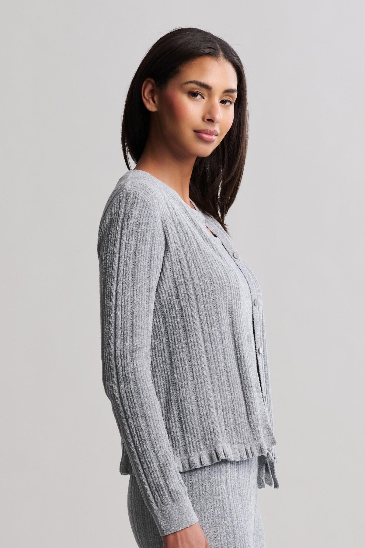 CozyChic Ultra Lite® Cable Knit Cardigan with Ruffle - Moonbeam