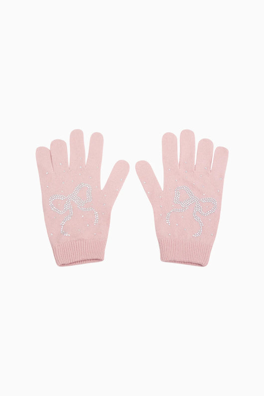 Coline Rhinestone Bow Wool-Blend Gloves - Pink Salt