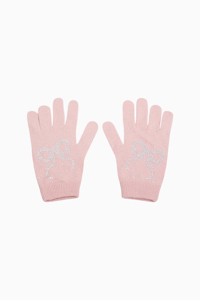 Coline Rhinestone Bow Wool-Blend Gloves - Pink Salt