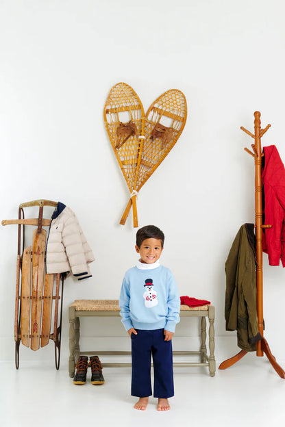 Isaac's Intarsia Sweater - Beale Street Blue with Snowman Intarsia