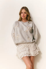 Linetta Lace Bow Pullover - Heather Grey