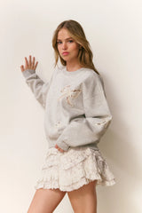 Linetta Lace Bow Pullover - Heather Grey