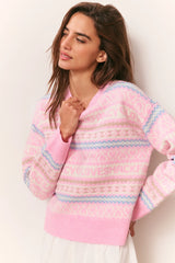 Emberly Wool Fair Isle Pullover - Peach Dream