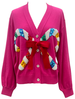 Pink Cardigan With Candy Cane and Bow