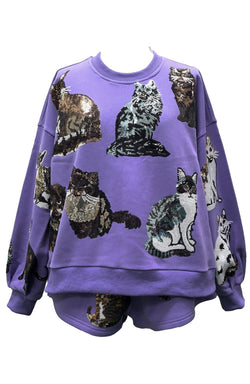 Purple Scattered Cat Sweatshirt