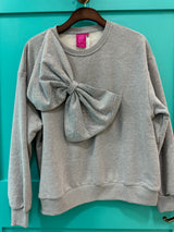 Grey Rhinestone Oversized Bow Sweatshirt