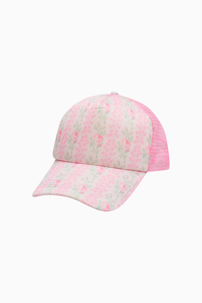 Joni Floral Print Trucker Hat - Strawberry Macaroon