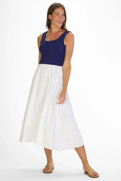 The Jada Dress - Thin Navy Stripe