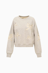 Linetta Lace Bow Pullover - Heather Grey