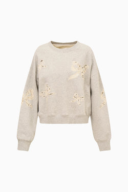 Linetta Lace Bow Pullover - Heather Grey