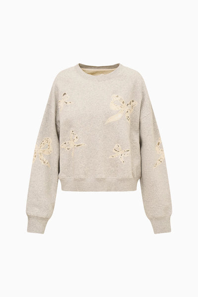 Linetta Lace Bow Pullover - Heather Grey