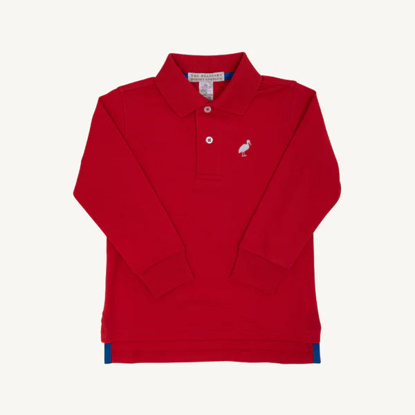 Long Sleeve Prim & Proper Polo  - Richmond Red with Worth Avenue White Stork