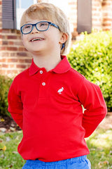 Long Sleeve Prim & Proper Polo  - Richmond Red with Worth Avenue White Stork