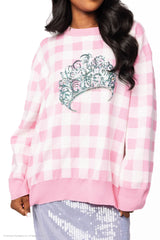 Licensed Pink Gingham Glinda Crown Sweater