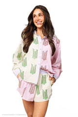Licensed Green, Pink & Lavender Wicked Cotton Button Down Top