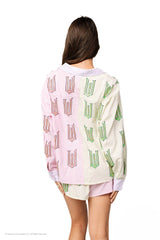 Licensed Green, Pink & Lavender Wicked Cotton Button Down Top