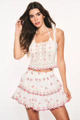 Ruffle Mini Cherry Skirt - Optic White