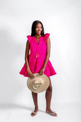 Watermelon Ruffle Neck Dress with Tassels