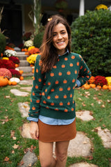 Country Pumpkin Sweater In Green - Women's