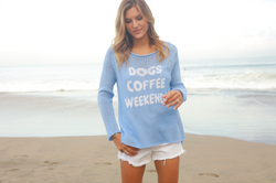 Dogs Coffee Weekends Crew Cotton - Beach Sky/Breaker White