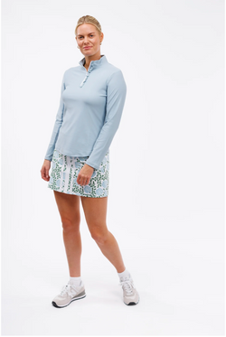 The Ava 1/4 Zip With Ruffle - Dusty Blue