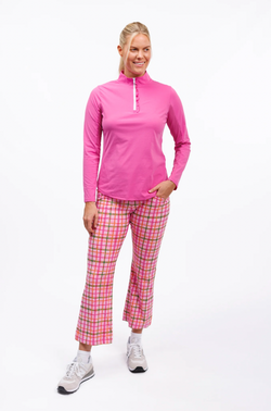 The Ava 1/4 Zip With Ruffle - Bright Pink