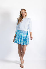 Blue Ikat Smocked Waist Mini Skirt