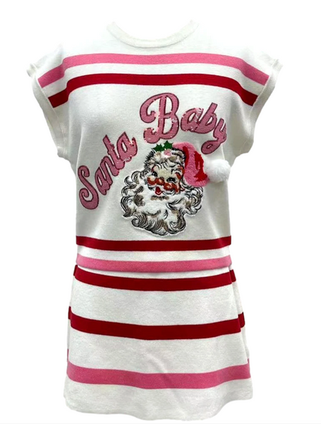 Red, Pink & White Stripe 'Santa Baby' Fuzzy Santa Top