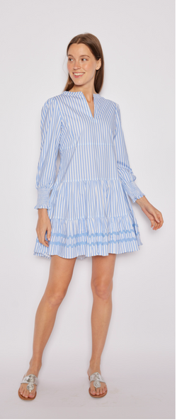 Blue Stripe Long Sleeve Tunic Flare Dress