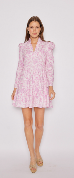 Baroque Floral Long Sleeve Tunic Flare Dress