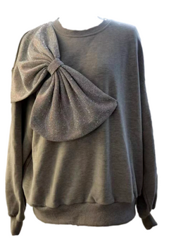 Grey Rhinestone Oversized Bow Sweatshirt