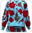 Aqua Poinsettia, Cardinal & Pine Cone Henley Sweatshirt