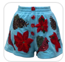 Aqua Poinsettia, Cardinal & Pine Cone Henley Short