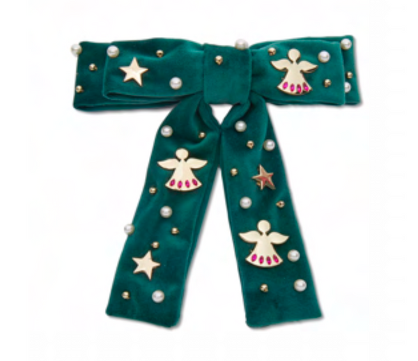 Forest Green Antoinette Angel Bell Embellished Bow Barette