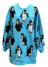 Light Blue Sweatshirt Dress with Penguins