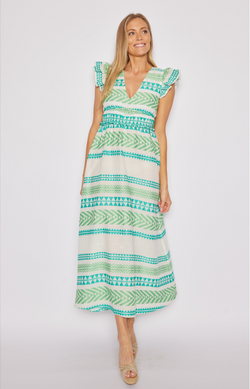 Multi Stripe V-Neck Flutter Sleeve Maxi