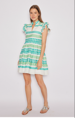 Multi Stripe Flutter Sleeve Flare Tunic Dress