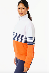 Soft Luxe Varsity Quarter Zip - Super White/Navy Stripe/Papaya